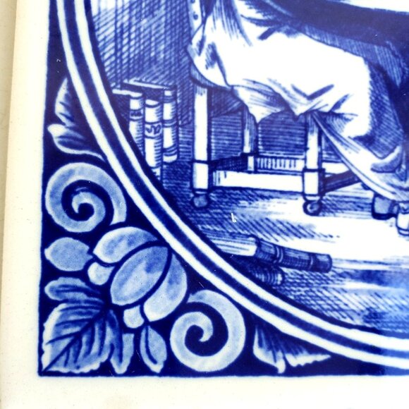Vintage W German Tile Decorative Ceramic Delft "De Dokter" 6x6 Blue & White - Picture 9 of 10